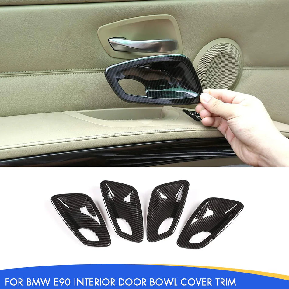 SPCRSO Car Accessories ABS Carbon Fiber Style Interior Door Bowl Cover Trim 4PCS Compatible with BMW E90 3 Series 2005-2012