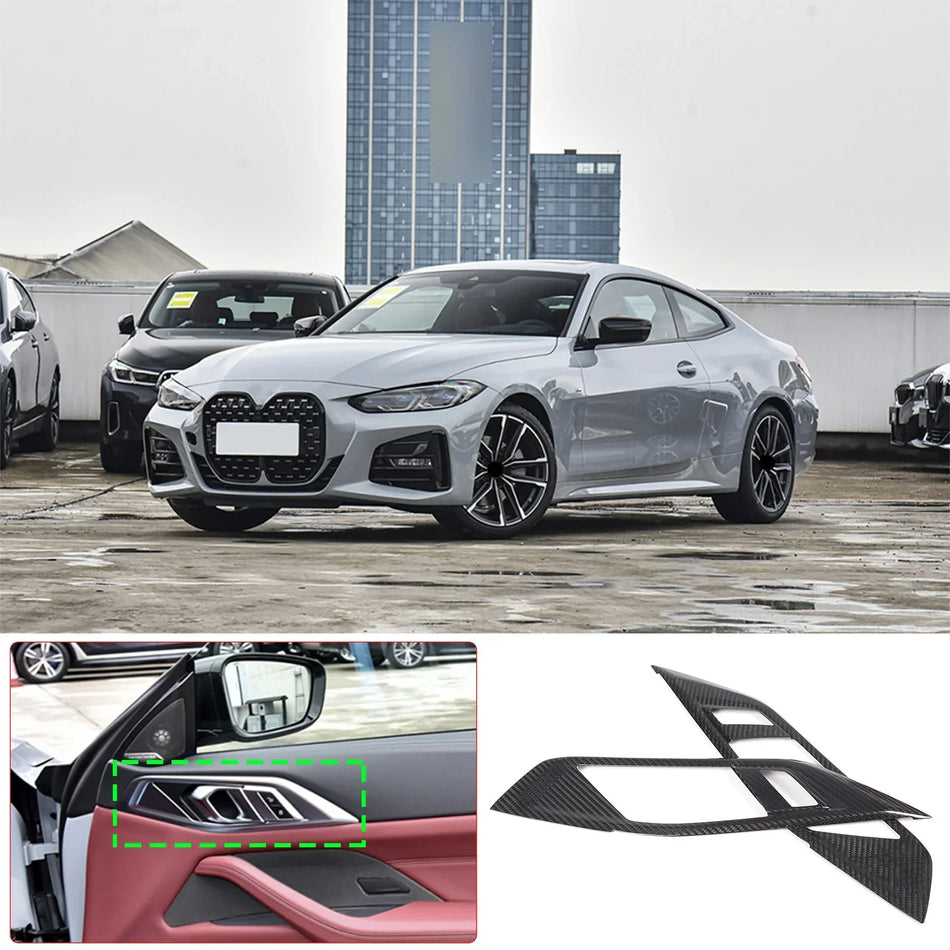SPCRSO Real Carbon Fiber Inner Door Handle Frame Cover Trim for BMW 4 Series 2022+  Premium Interior Upgrade