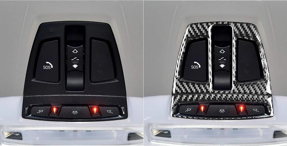 SPCRSO Real Carbon Fiber Roof Reading Light Panel Trim – Interior Cover Sticker for BMW X5 F15/F85 (2014–2018) & X6 F16/F86 (2015–2019), 2PCS
