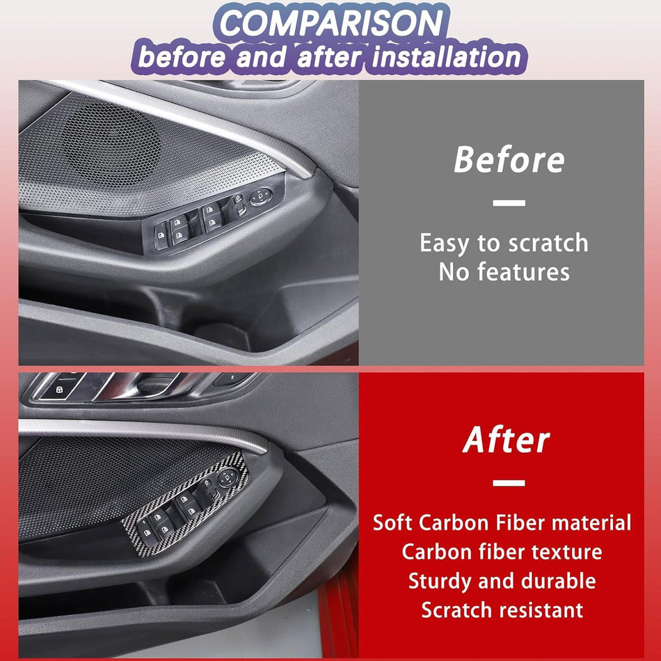 SPCRSO Carbon Fiber Window Lift Switch Panel Trim Cover – Compatible with BMW 2 Series F44 2020–2023, 4PCS Interior Accessories