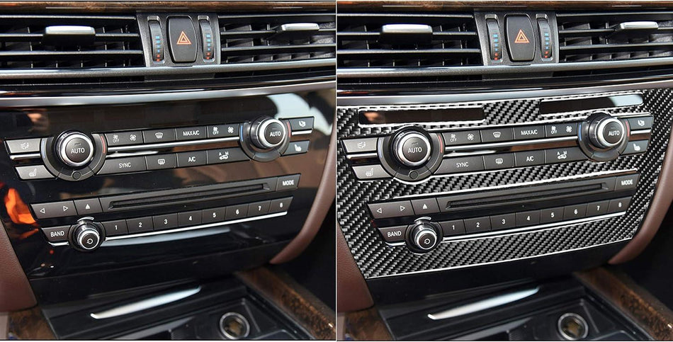 SPCRSO Real Carbon Fiber AC & CD Climate Control Panel Cover – Interior Trim Sticker for BMW X5 F15 F85 (2014–2018) / X6 F16 F86 (2015–2019)