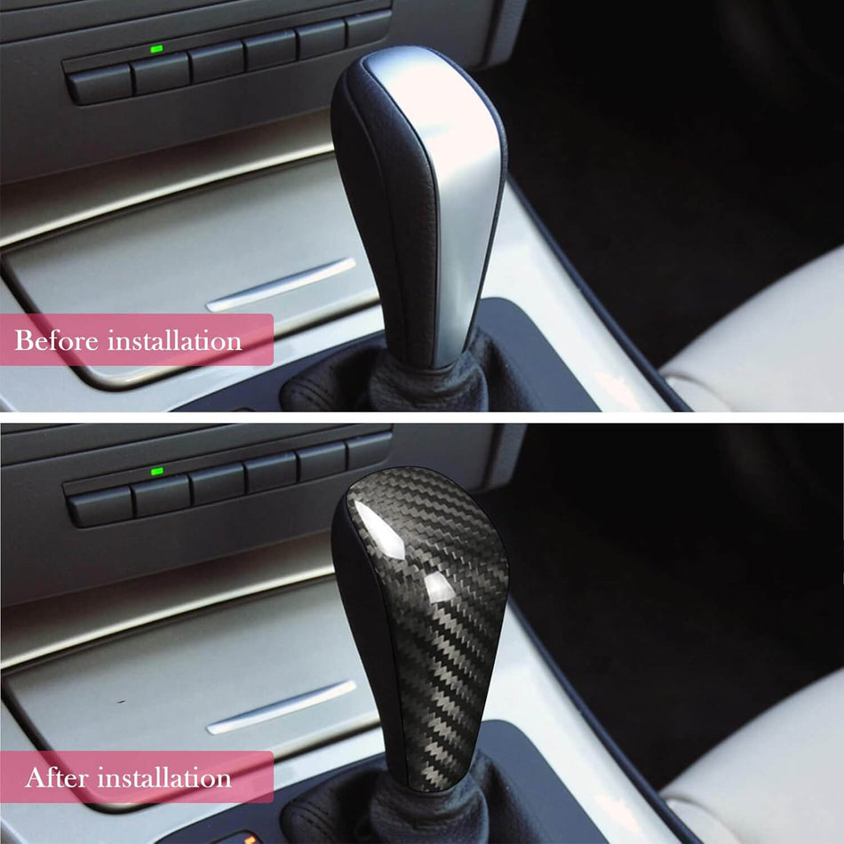 SPCRSO Genuine Carbon Fiber Gear Shift Knob Lever Cover Trim for BMW 1 Series E81 E82 E87 E88, 3 Series E90 E91, X1 E84, Z4 E89 (1pc Black) – Premium Interior Upgrade