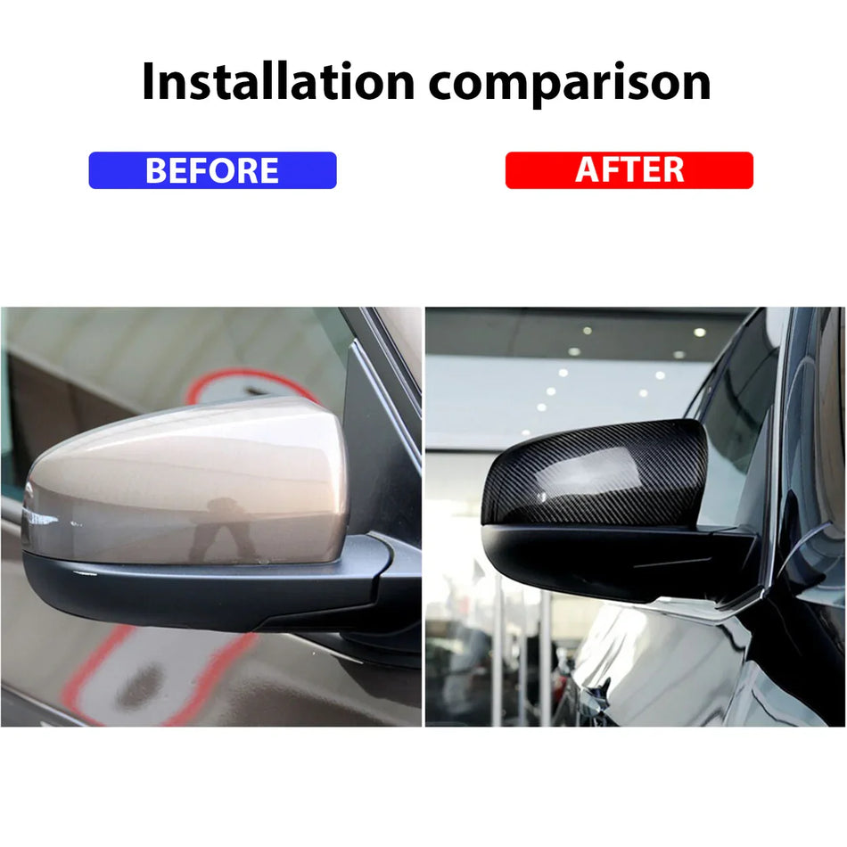 SPCRSO Real Carbon Fiber Mirror Caps for BMW X5 E70 & X6 E71 (2007–2013), Gloss UV-Protected Stick-On Design