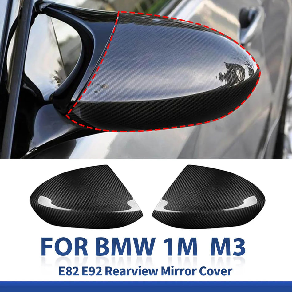 SPCRSO Real Carbon Fiber Mirror Covers for BMW E82 1M & E92 M3 2009–2013, Gloss 3K Twill Weave, UV-Protected Stick-On Design