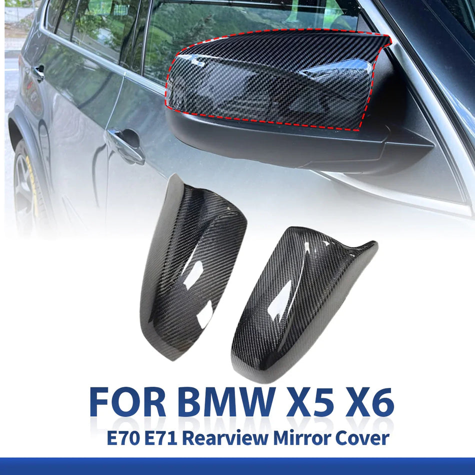 SPCRSO Real Carbon Fiber Mirror Covers for BMW X5 X6 E70 E71 (2008–2013) – OEM Replacement, Gloss 3×3 Twill Weave Finish
