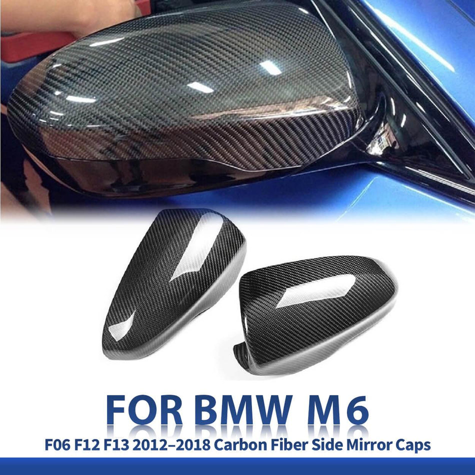 SPCRSO Real Carbon Fiber Mirror Covers for BMW M6 F06 F12 F13 (2012–2018) – Gloss UV-Protected Adhesive Design