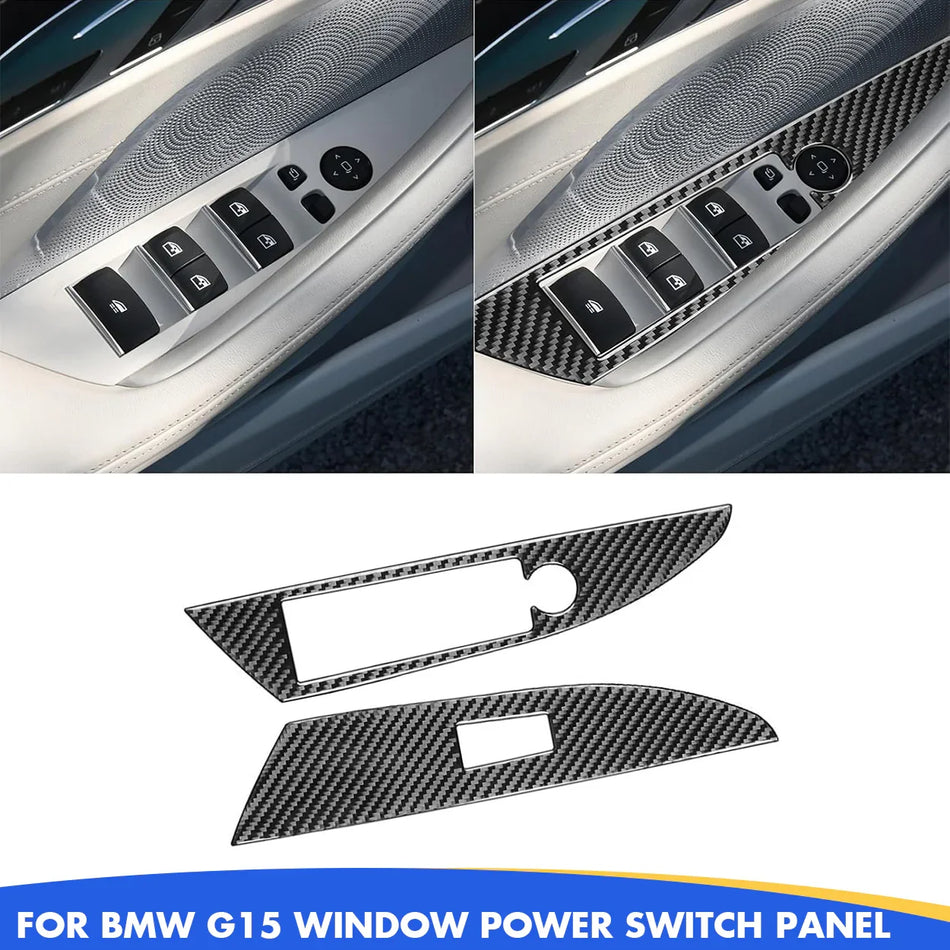SPCRSO Real Carbon Fiber Window Lift Switch Panel Cover Trim for BMW 8 Series G14 G15 G16 (2019–2022) – Interior Control Panel Sticker Accessories for Cabriolet Models