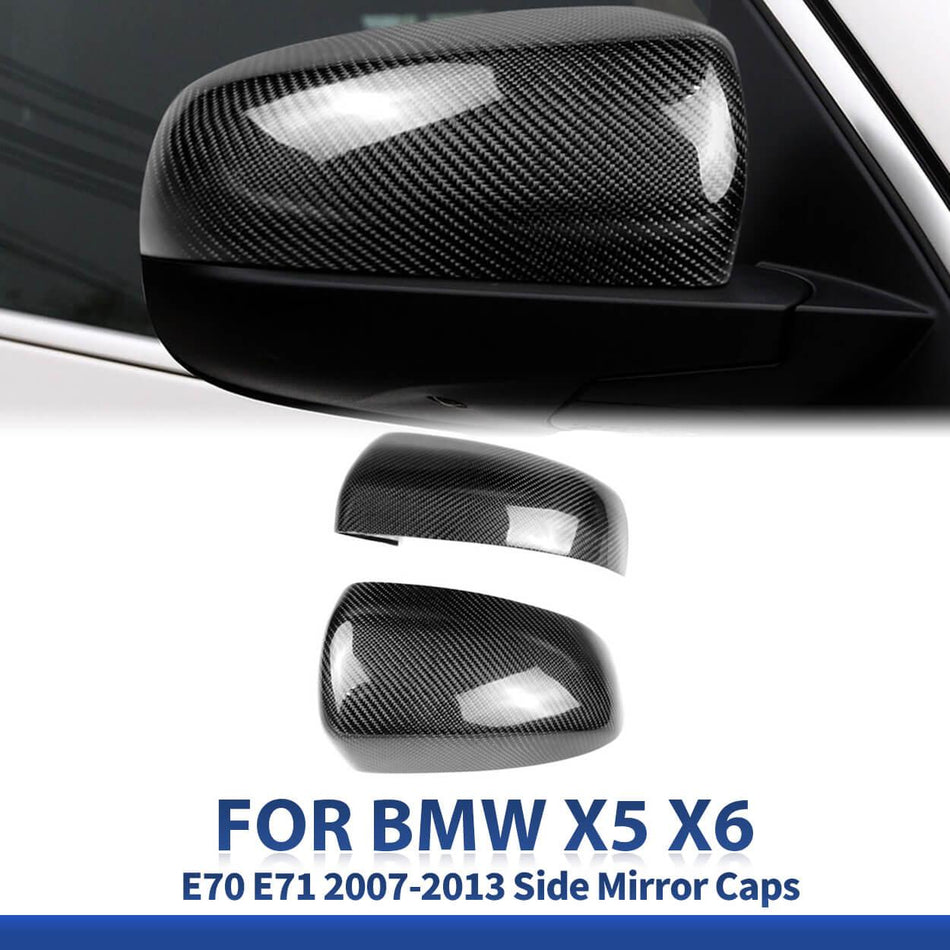 SPCRSO Real Carbon Fiber Mirror Caps for BMW X5 E70 & X6 E71 (2007–2013), Gloss UV-Protected Stick-On Design