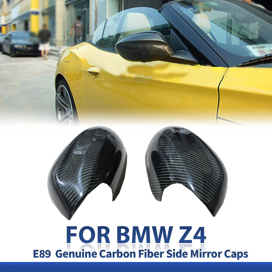 SPCRSO Real Carbon Fiber Mirror Covers for BMW Z4 E89 2009–2016, Adhesive Overlay, Gloss UV Protection