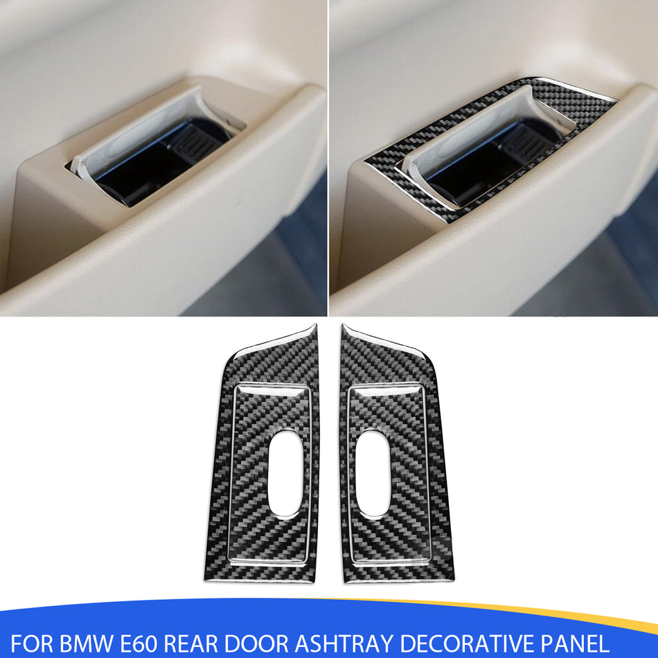 SPCRSO Real Carbon Fiber Rear Door Ashtray Trim Panel Cover – Fits BMW 5 Series E60 (2004–2010) – Luxury Interior Protection & Decoration Kit – Easy Installation, Black Finish