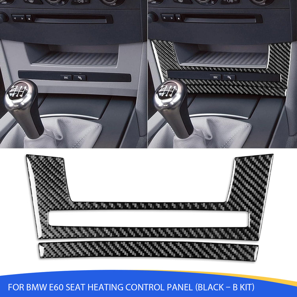 SPCRSO Real Carbon Fiber Seat Heated Control Buttons Panel Trim Cover Compatible with BMW 5 Series E60 2004–2007 – Center Console Interior Sticker, Black – B Kit
