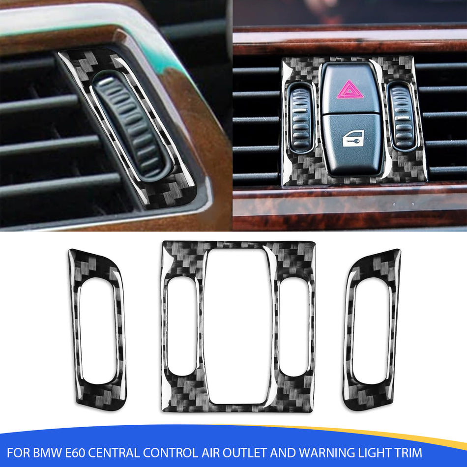 SPCRSO Real Carbon Fiber Center Air Vent & Emergency Light Button Trim Cover Compatible with BMW 5 Series E60 2004–2010 – Interior Decoration Frame Sticker Black Kit