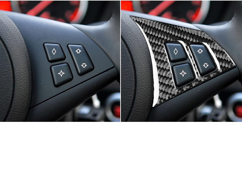 SPCRSO Real Carbon Fiber Steering Wheel Button Frame Trim Compatible with BMW 5 Series E60 2004–2010 – Interior Decoration Sticker Accessories Black - A Kit
