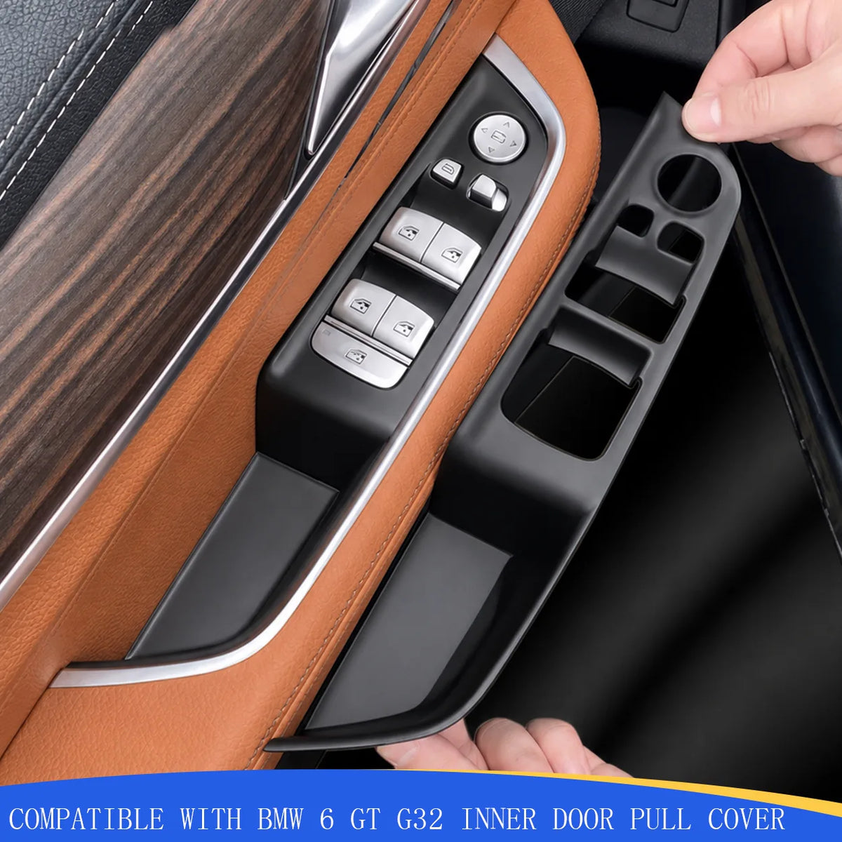 Black inner door pull handle cover for BMW 6 Series GT G32 front driver-side door
