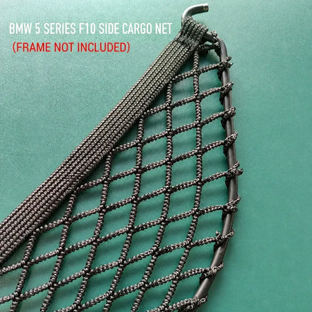 Close-up of replacement mesh for BMW F10 left-side trunk cargo net