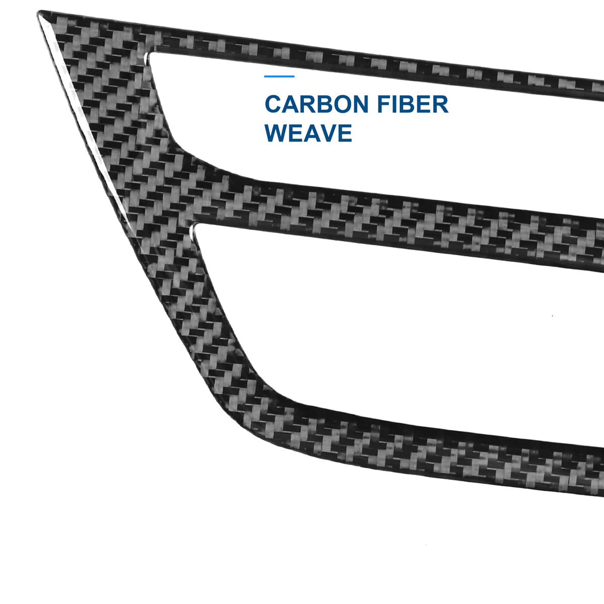 Close-up of the carbon fiber weave on the BMW G30 radio and AC trim.