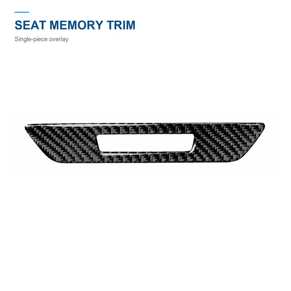 Single-piece carbon fiber seat memory button trim for a BMW G30, with a central opening for the memory controls.