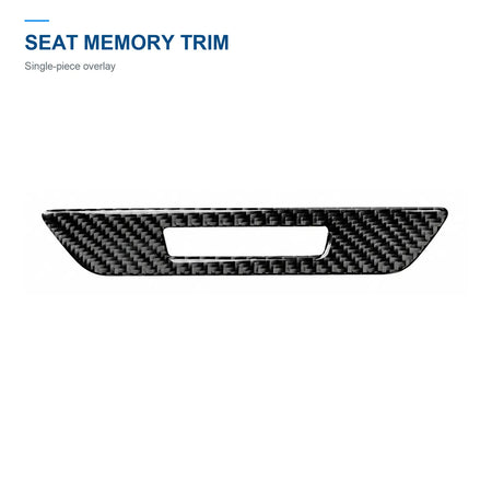 Single-piece carbon fiber seat memory button trim for a BMW G30, with a central opening for the memory controls.