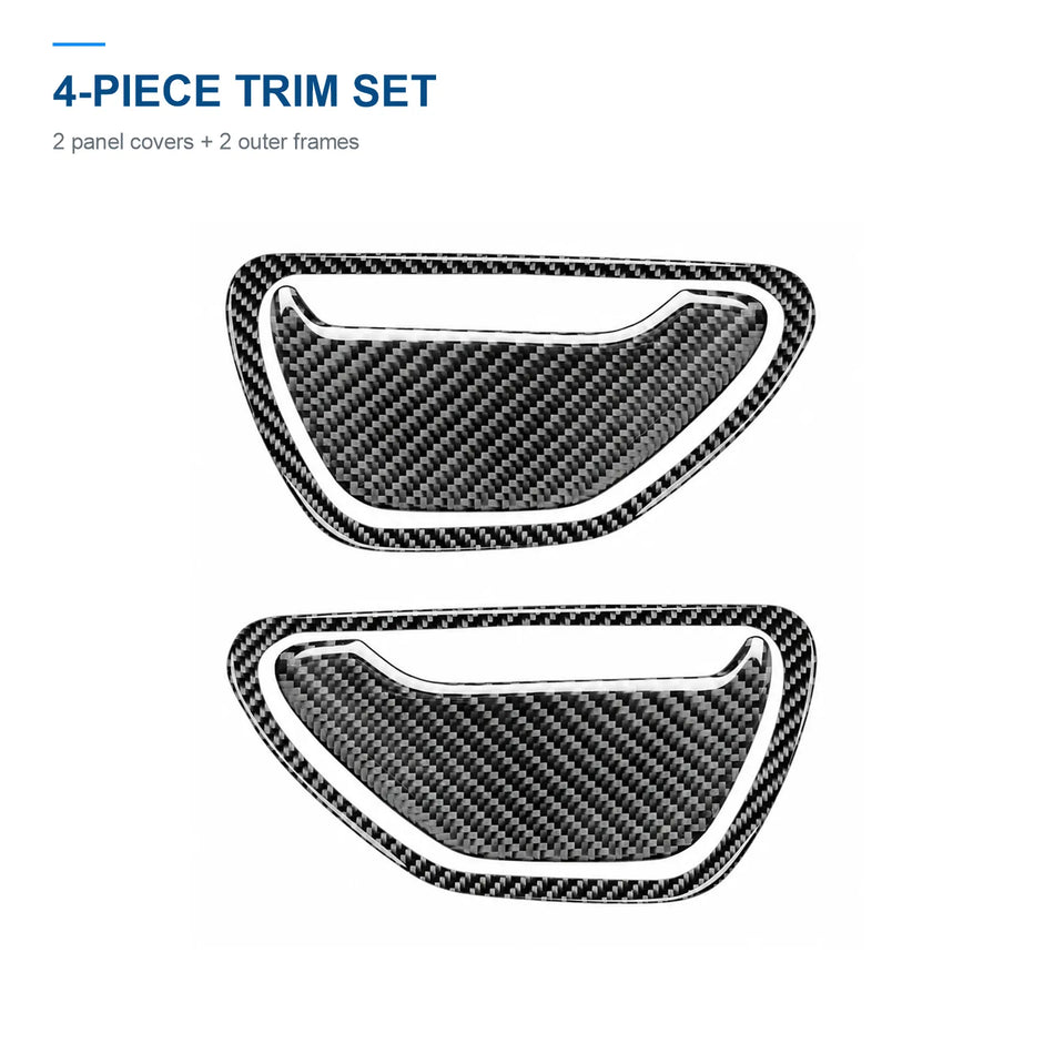 Four-piece carbon fiber interior door handle trim set with two panel covers and two separate outer frames