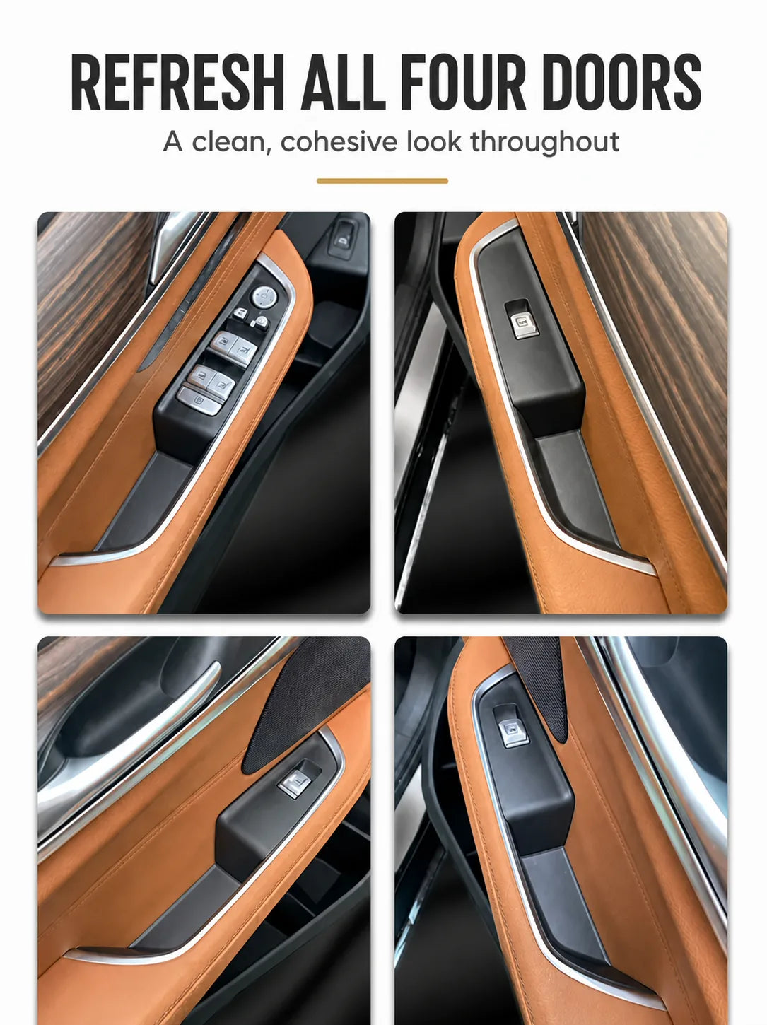 Four black inner door pull handle covers installed on all doors of a BMW G32