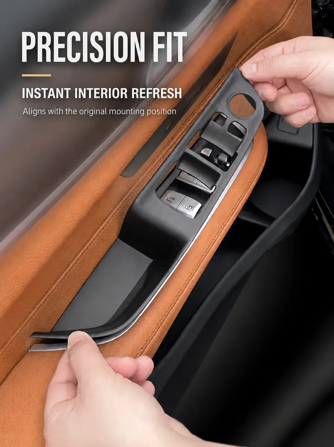 Snap-on front driver-side door pull handle cover aligned on a BMW G32 door panel