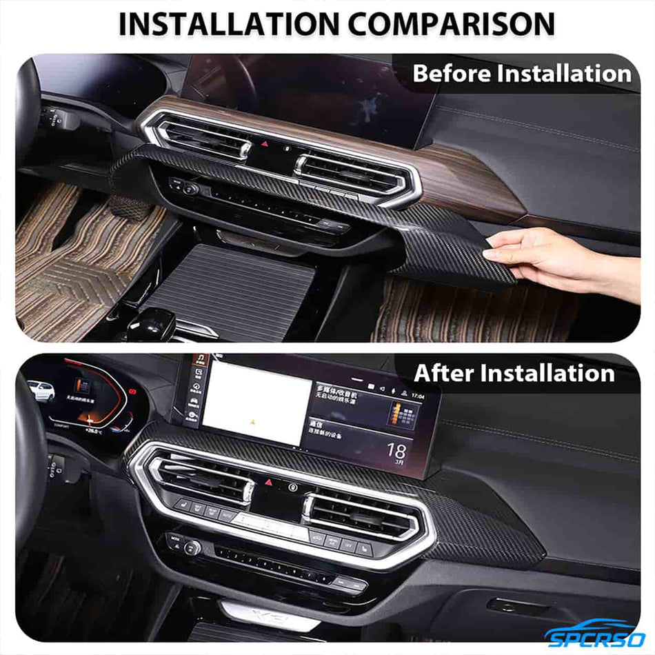 SPCRSO Real Carbon Fiber Center Dashboard Air Vent Trim Cover for BMW X3 X4 2022–2023