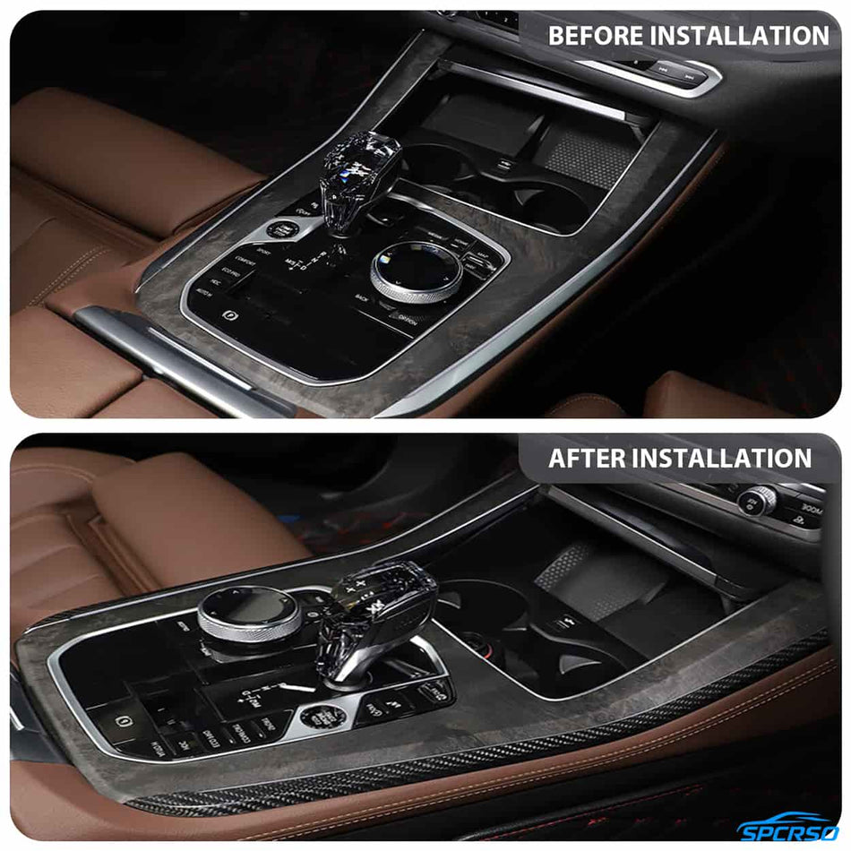 SPCRSO Real Carbon Fiber Center Console Gear Panel Cover Set for BMW X5 X6 X7 2019+