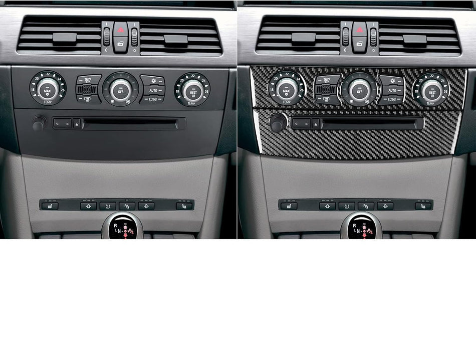 SPCRSO Real Carbon Fiber Center Console Air Condition & CD Player Panel Trim Cover Compatible with BMW 5 Series E60 2004–2010 – Black B Kit