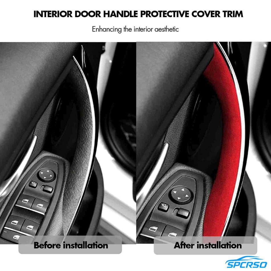 Suede Leather Door Handle Cover | Black/Red Easy Install BMW X3 F25 X4 F26 2011-2017 SPCRSO
