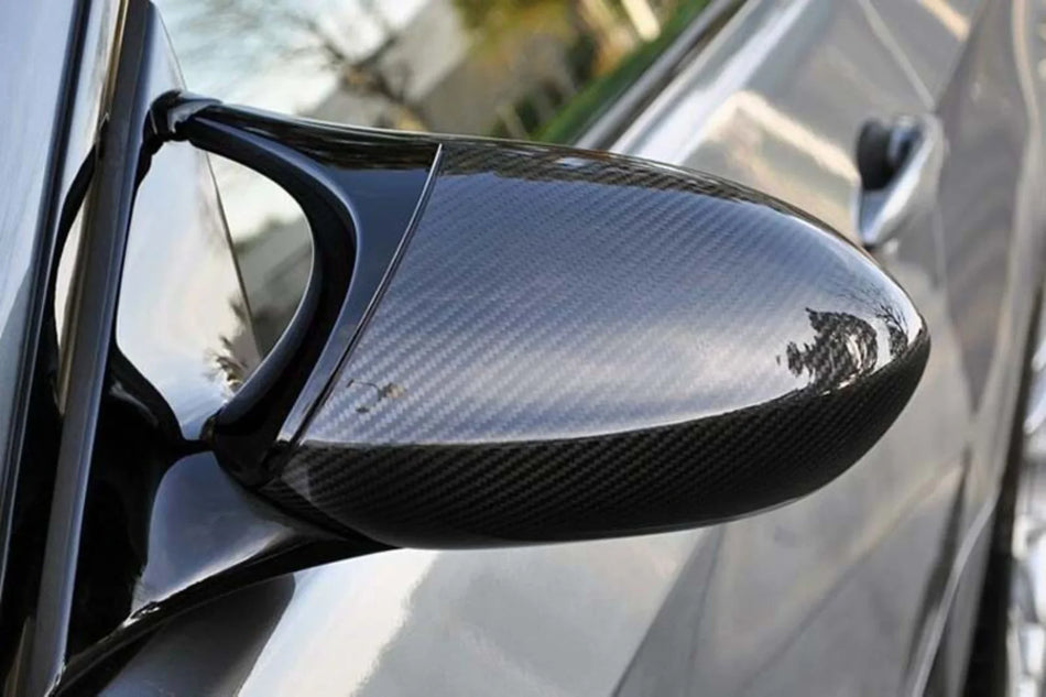 SPCRSO Real Carbon Fiber Mirror Covers for BMW E82 1M & E92 M3 2009–2013, Gloss 3K Twill Weave, UV-Protected Stick-On Design