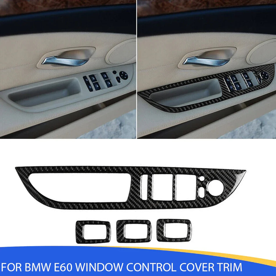 SPCRSO Carbon Fiber Interior Door Window Control Cover Trim Compatible with BMW 5 Series E60 (2008-2010) – 4PCS Set