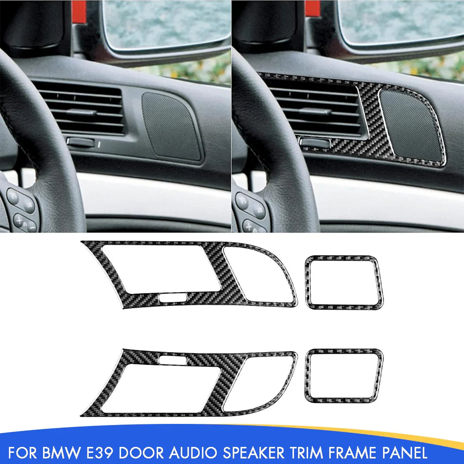 SPCRSO Real Carbon Fiber Door Audio Speaker Trim Frame Panel Compatible with BMW E39 5 Series M5 1998–2003 Interior Accessories (Black - Kit)