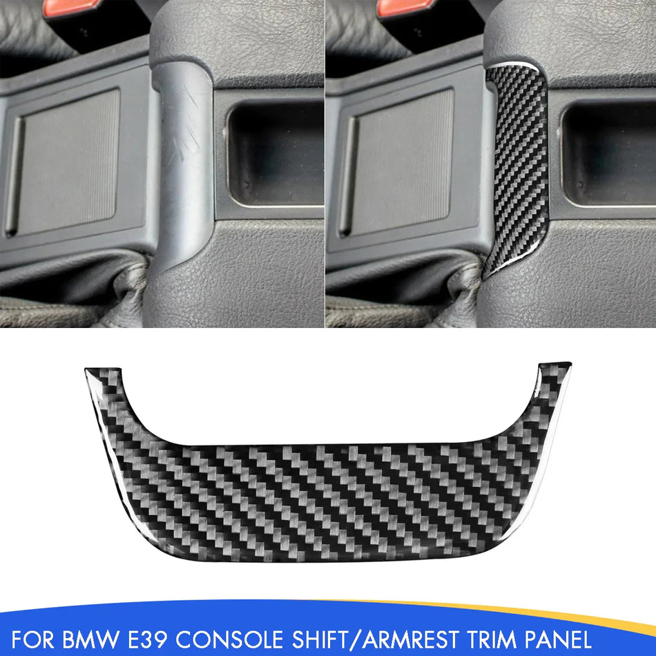 SPCRSO Real Carbon Fiber Center Console Gear Shift & Armrest Panel Trim Cover Compatible with BMW E39 5 Series M5 1998–2003 Interior Accessories (Black)