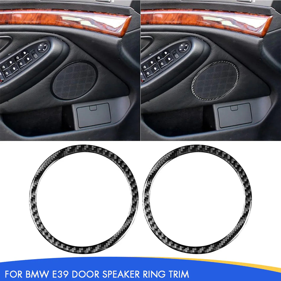 SPCRSO Real Carbon Fiber Door Speaker Ring Trim Compatible with BMW E39 5 Series M5 1998–2003 Interior Accessories (Black)