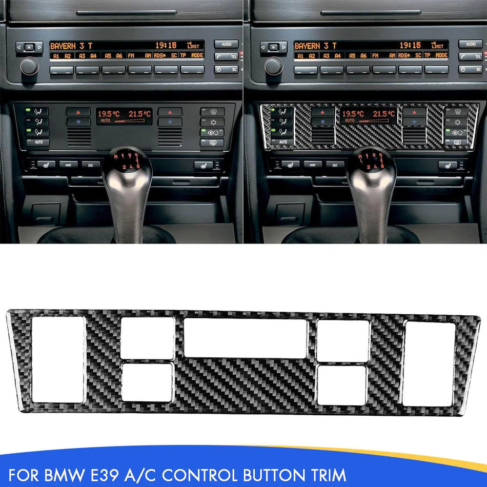 SPCRSO Real Carbon Fiber A/C Control Button Panel Trim Compatible with BMW E39 5 Series M5 1998–2003, Center Console Climate Control Cover Interior Sticker (Black)