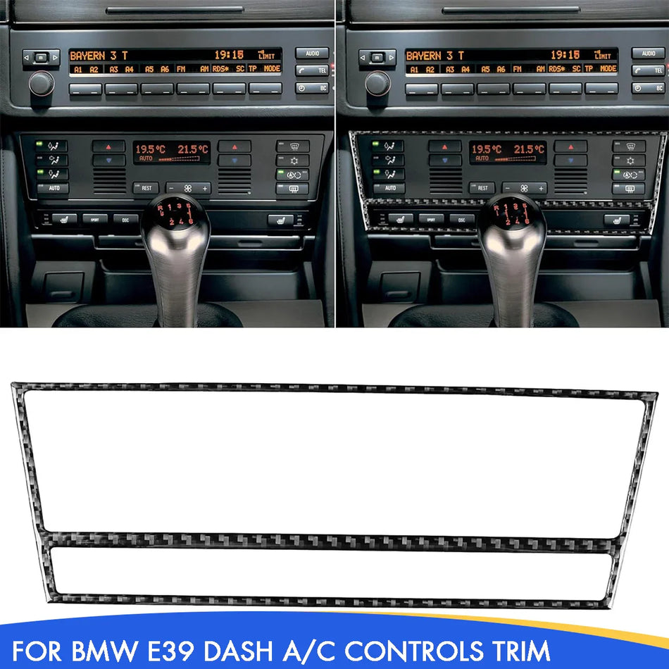SPCRSO Real Carbon Fiber Center A/C Control Trim Frame Sticker Cover Compatible with BMW E39 5 Series M5 1998–2003 Interior Accessories (Black)
