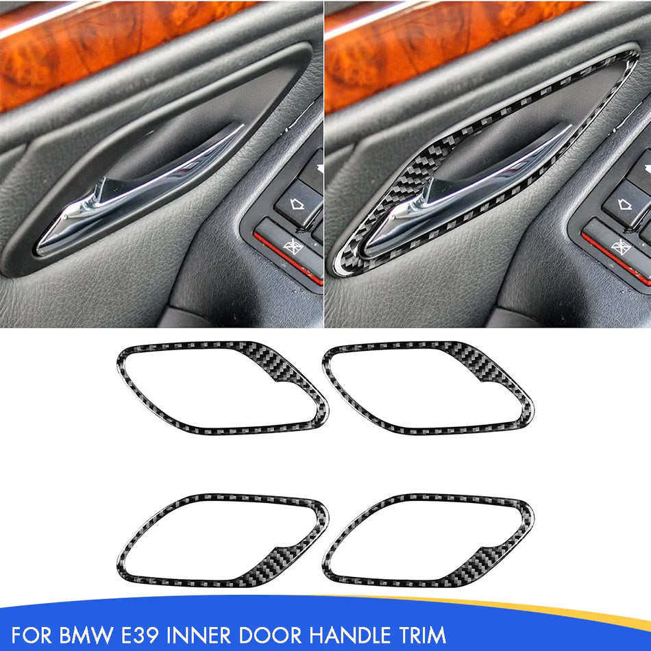SPCRSO Real Carbon Fiber Inner Door Handle Trim Frame Compatible with BMW E39 5 Series M5 1998–2003 Interior Accessories (Black)