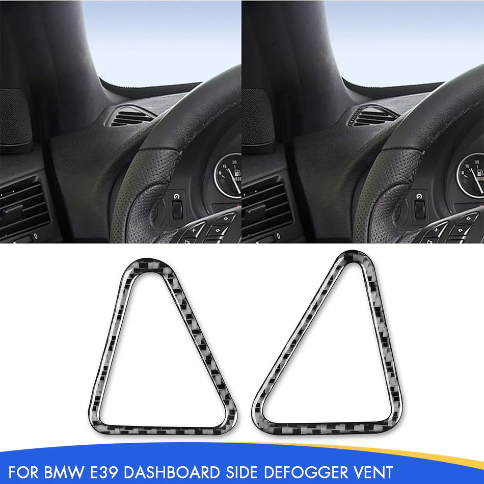 SPCRSO Real Carbon Fiber Dashboard Side Defogger Vent Frame Trim Compatible with BMW E39 5 Series M5 1998–2003, Interior Air Vent Cover Sticker (Black)