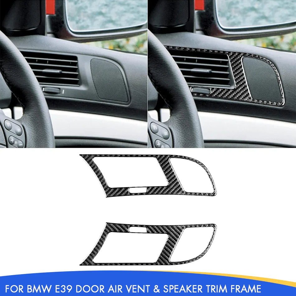 SPCRSO Real Carbon Fiber Door Air Vent & Speaker Trim Frame Compatible with BMW E39 5 Series M5 1998–2003 Interior Accessories (Black)