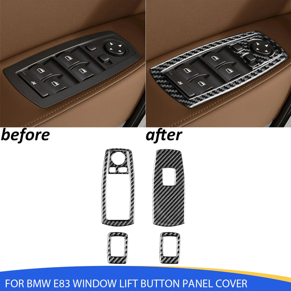 SPCRSO Real Carbon Fiber Window Power Switch Panel Cover – Interior Trim for BMW X3 E83 (2004–2010) – Black