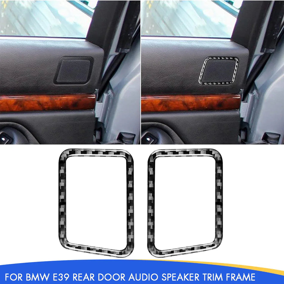 SPCRSO Real Carbon Fiber Rear Door Audio Speaker Trim Frame Compatible with BMW E39 5 Series M5 1998–2003 Interior Accessories (Black)