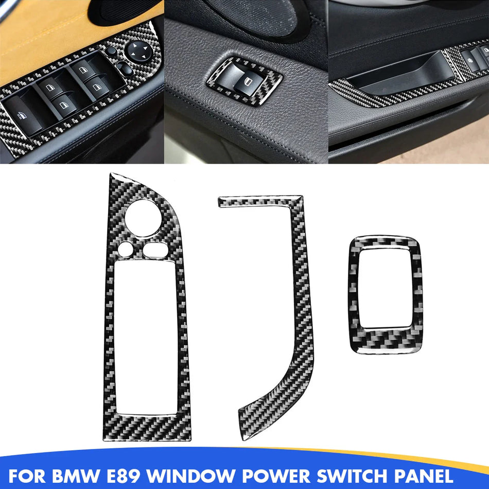 SPCESO Carbon Fiber Window Lift Switch Button Panel Frame Trim Compatible with BMW Z4 Roadster E89 2009–2017 – Interior Accessories (Black)