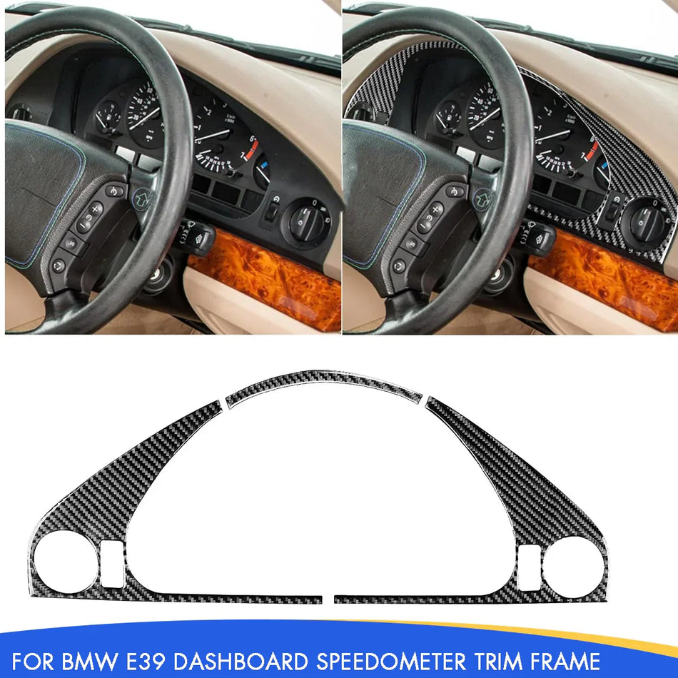 SPCRSO Real Carbon Fiber Dashboard Speedometer Trim Frame Compatible with BMW E39 5 Series M5 1998–2003, Gauge Cluster Cover Interior Accessories (Black)