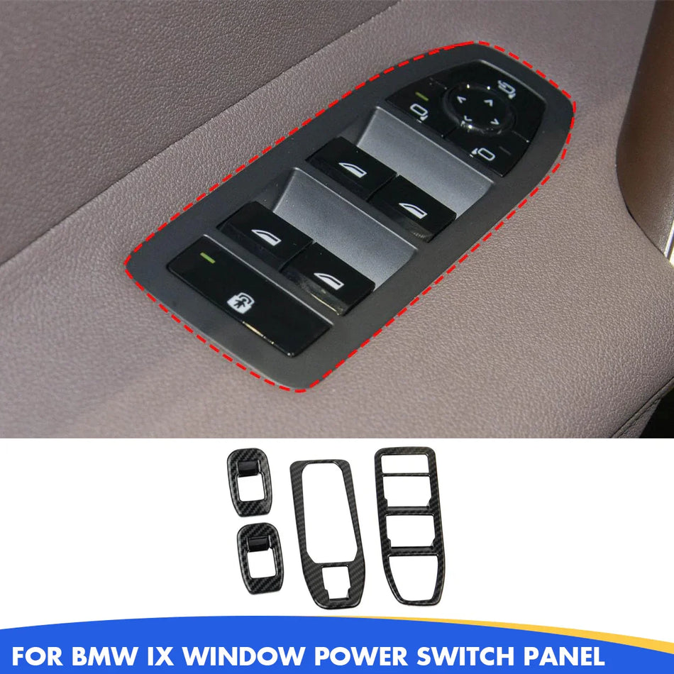 SOCRSO Carbon Faserstil Fensterschalterschalterabdeckungsverkleidung für BMW IX 2022–2026 - Innen -Tür -Steuerungszubehör (ABS, nicht echter Kohlefaser)