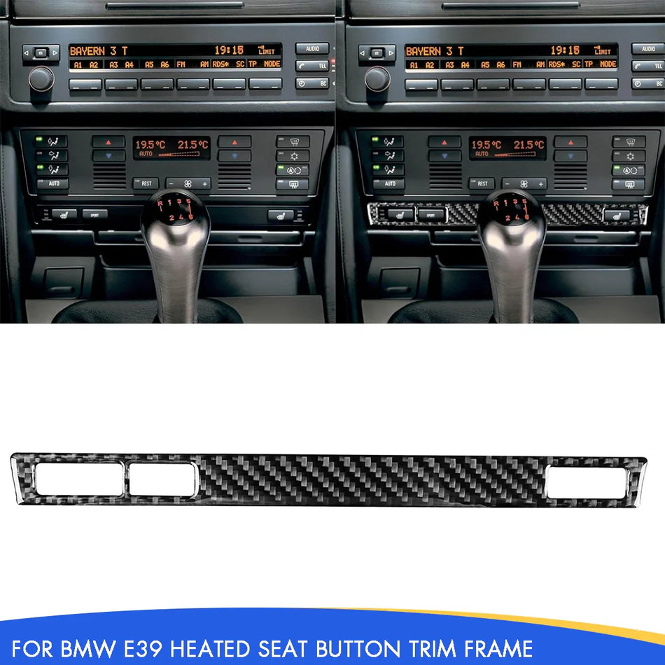 SPCRSO Real Carbon Fiber Heated Seat Button Trim Frame Cover Compatible with BMW E39 5 Series M5 1998–2003 Interior Center Console Sticker (Black)