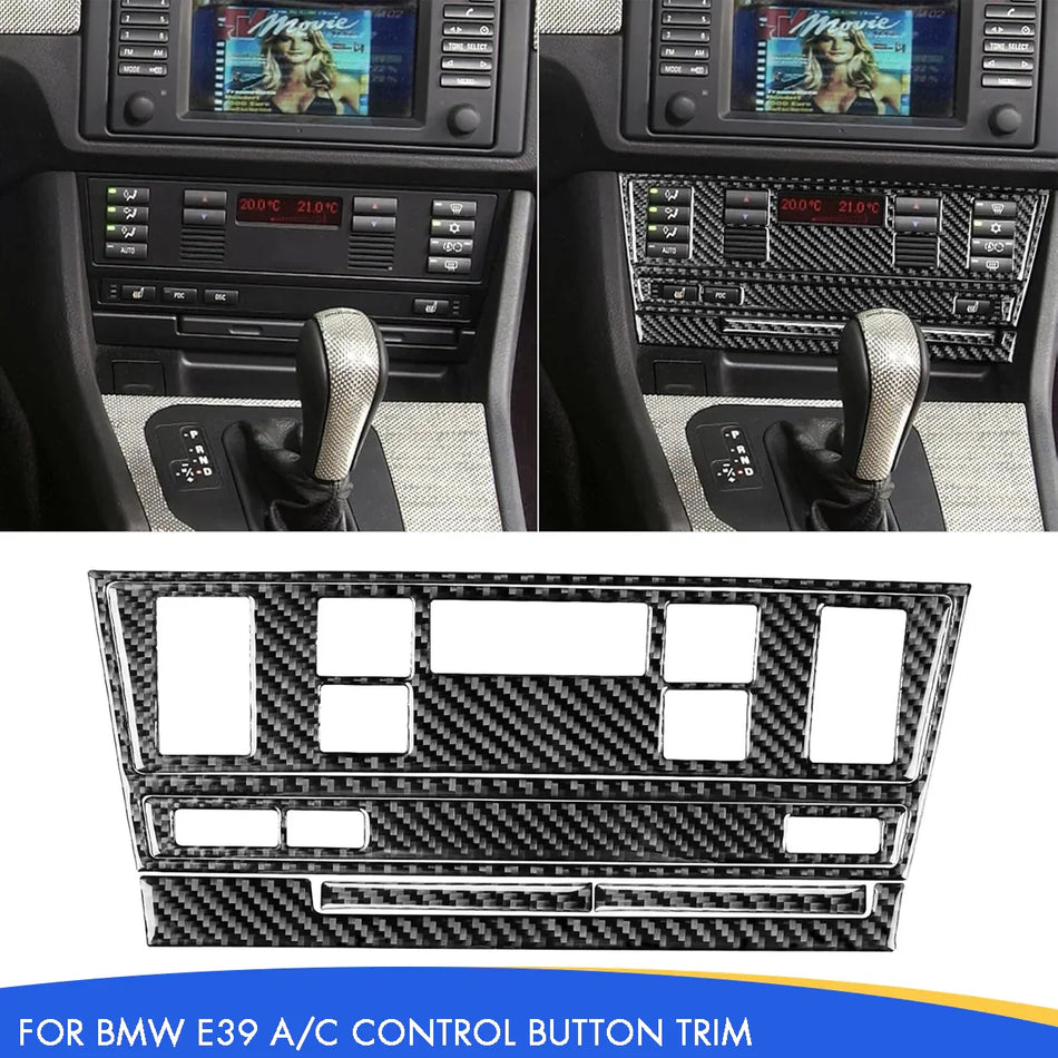 SPCRSO Real Carbon Fiber Center Control Trim Kit Compatible with BMW E39 5 Series M5 1998–2003, Interior Dashboard Panel Sticker Set (Black)