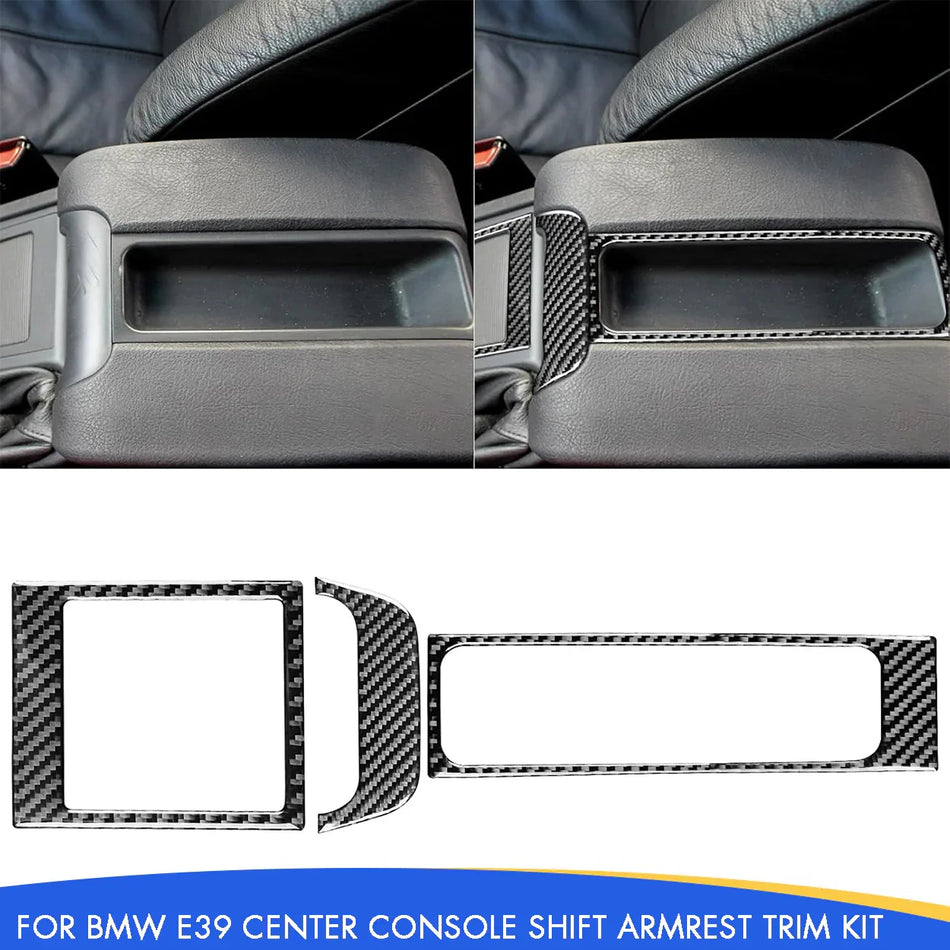 SPCRSO Real Carbon Fiber Gear Shift Armrest Console Trim Panel Kit – Compatible with BMW E39 5 Series M5 1998–2003