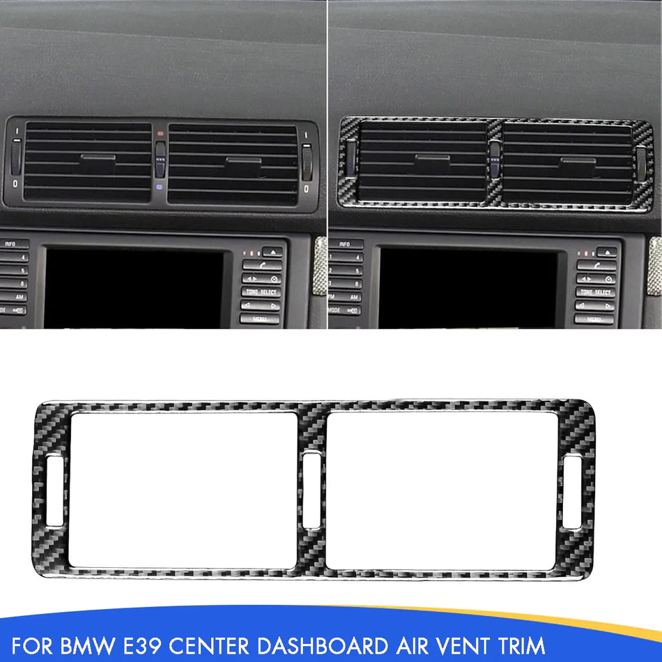 SPCRSO Real Carbon Fiber Center Air Vent Trim Panel Compatible with BMW E39 5 Series M5 1998–2003, Dashboard Wind Outlet Sticker Interior Cover (Black)