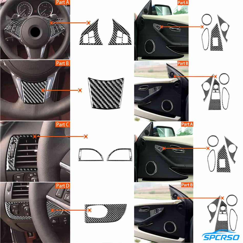 SPCRSO 33-Piece Real Carbon Fiber Interior Full Kit Trim for BMW 6 Series E63 E64 (2004–2010)