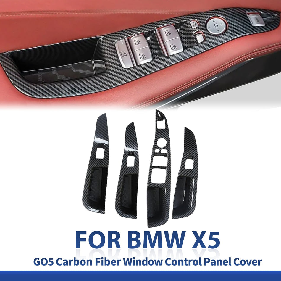 SPCRSO Carbon Fiber Window Lift Switch Frame Trim for BMW X5/X7 G05/G07 2019–2024 – ABS Interior Door Panel Cover